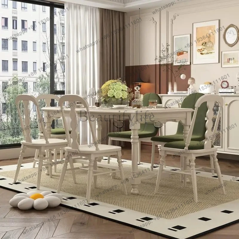 Cream Style Retro Solid Wood Dining Table Rectangular Light Luxury Modern Minimalist Wabi-Sabi Style Dining Table and Chairs