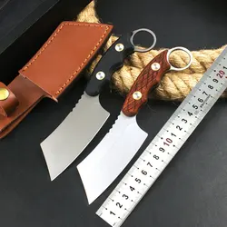 TRSKT D2 Cleaver Knife ,Fulltang Strike Survival Camping Knives Kitchen Outdoor Rescue Edc Tool With Leather Sheath Dropshipping