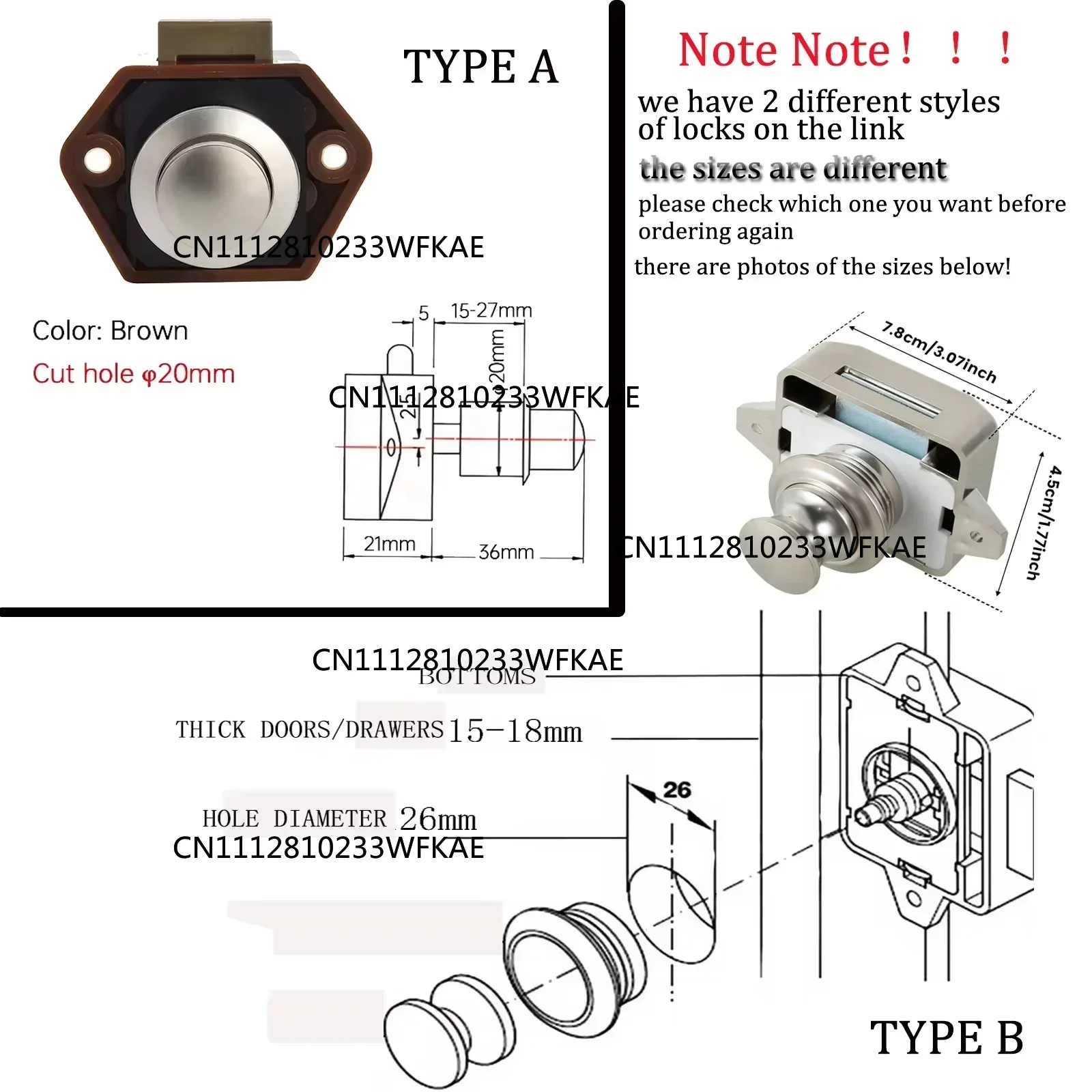 5/10pcs 26mm Push Locks Camper Car Push Button Latch Locks Cabinet Lock RV Caravan Drawer Lock Furniture Hardware Door Locks