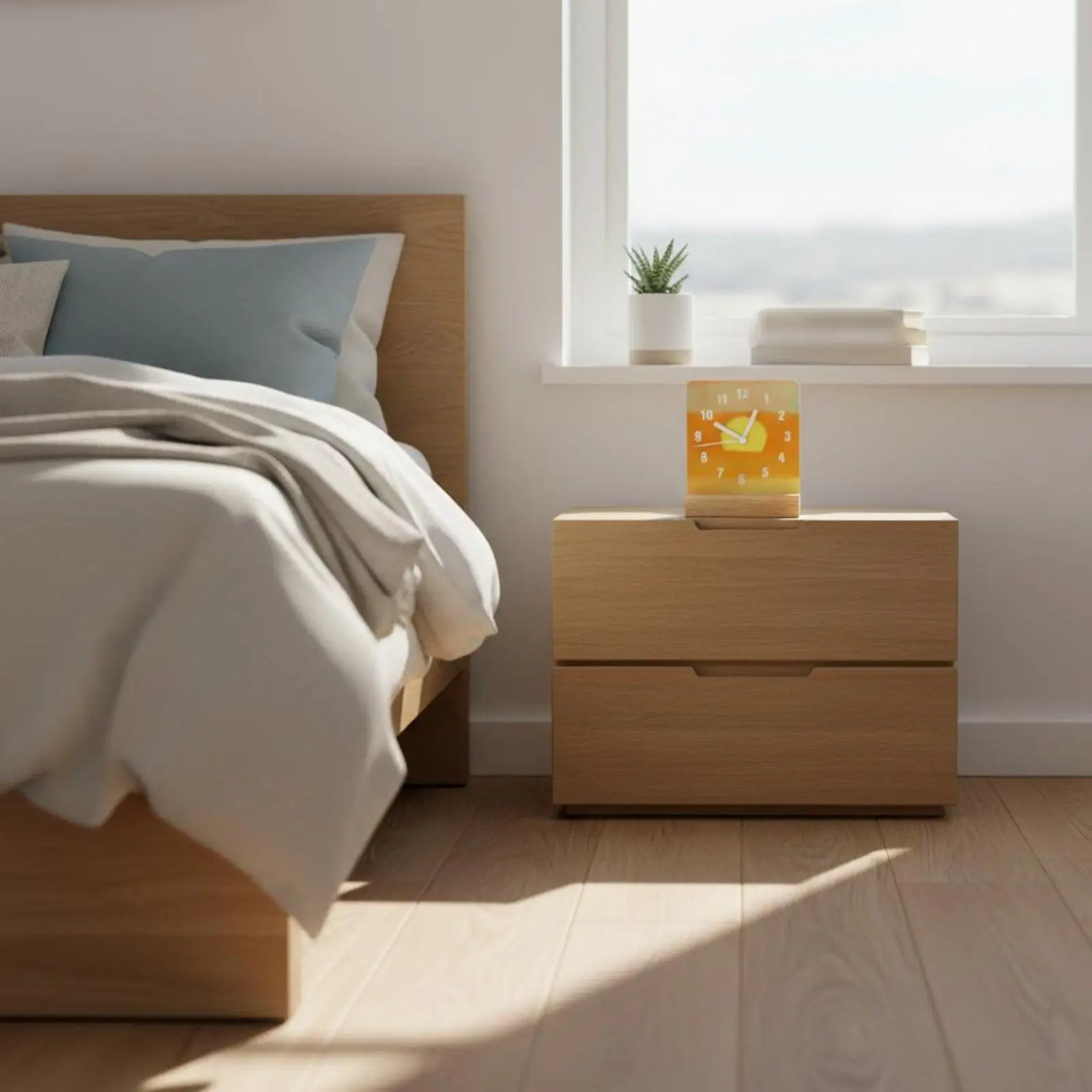 Sunset Timepiece Wooden Base Noiseless Table Timepiece Minimalist
