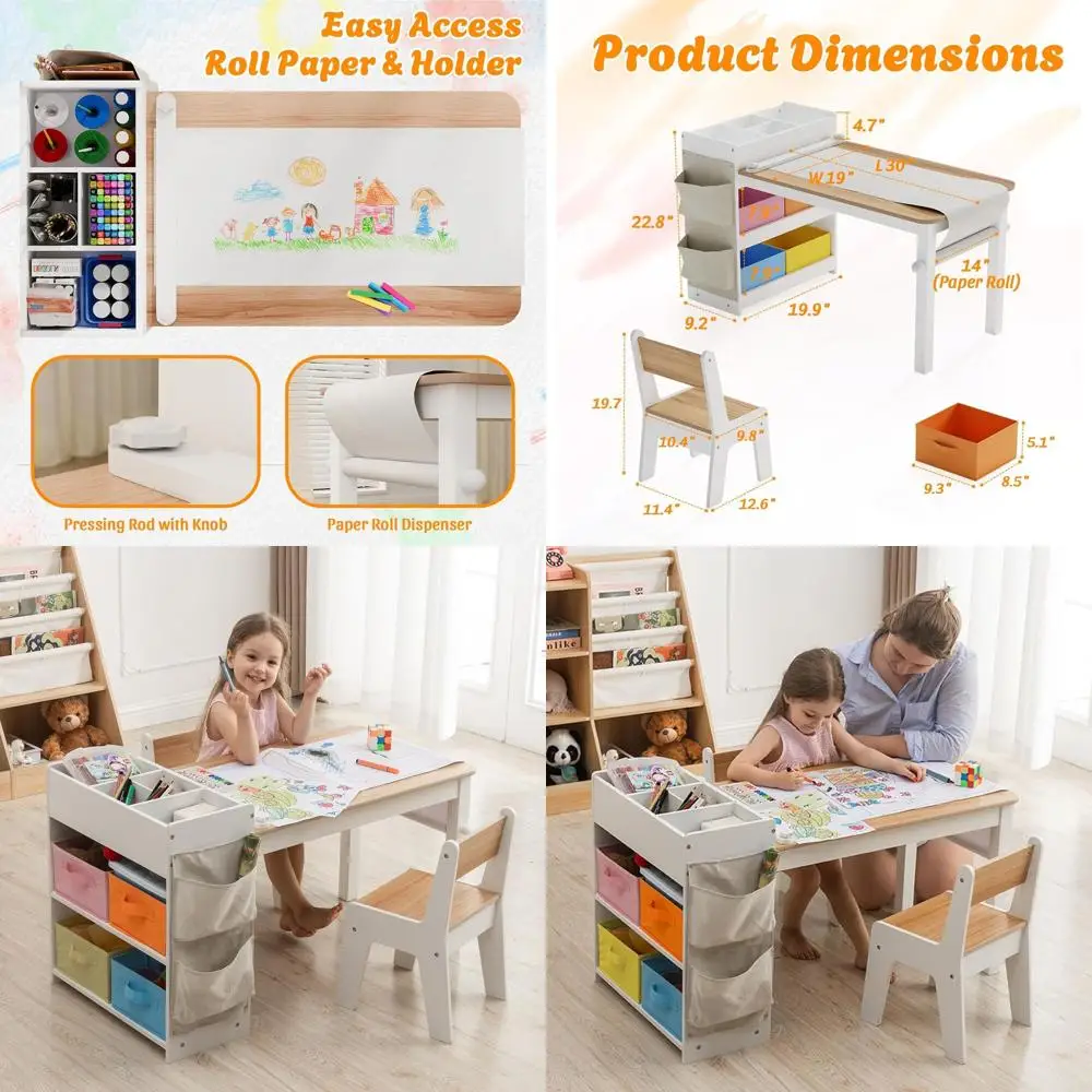 

Детский стол для творчества и 2 стульчика с местом для хранения, 40x20, из натурального дерева, для занятий и игр