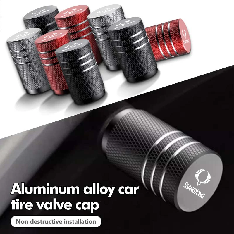 Tapa de válvula de aire para neumático de rueda de coche, cubierta de vástago con logotipo, accesorios para SsangYong Actyon Korando Rexton Kyron Rodius Tivoli