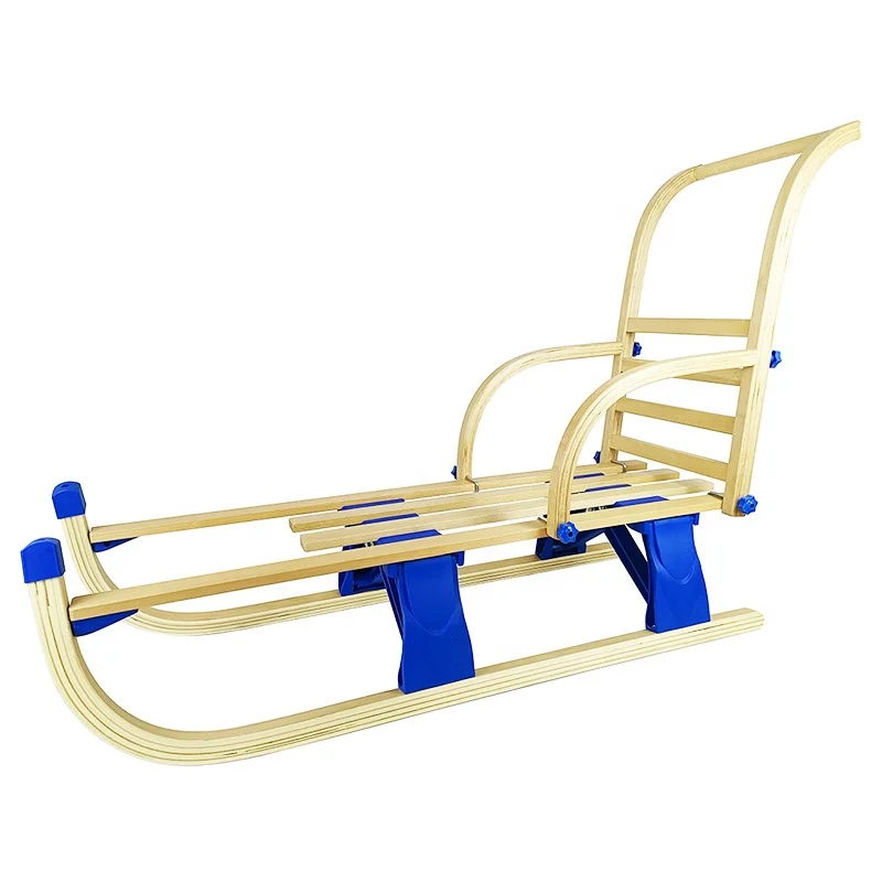 

New Arrival Kid's Outdoor Folding Snow Wooden Sledge Sled with Push bar Backrest