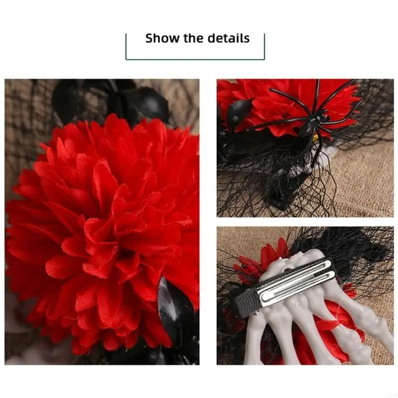 C71F فريدة من نوعها العناكب Haipin زهرة الجانب مقطع الهيكل العظمي مخلب شبكة صيد السمك مشبك الشعر للفتيات #3