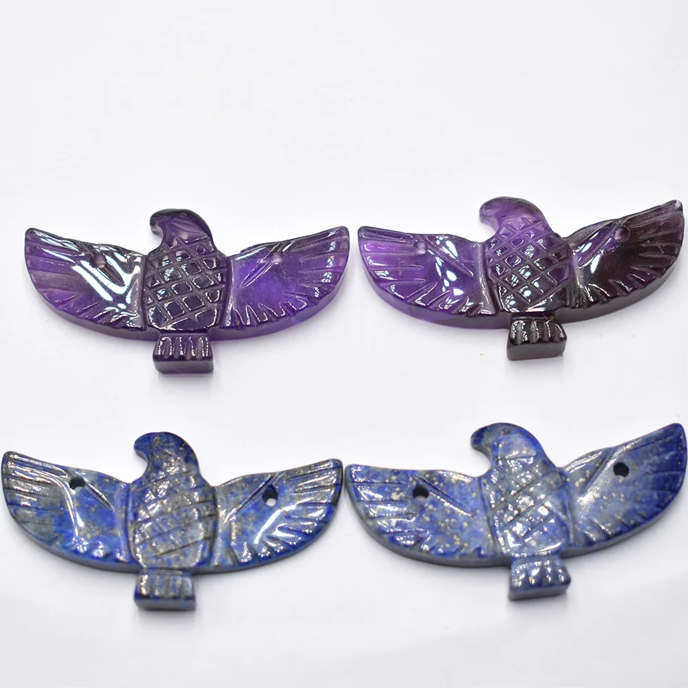 Großhandel 4 Stück/Set Modische geschnitzte Naturstein-Amethyste Lapislazuli Adler-Vogel-Tier-Anhänger für Schmuckherstellung Kostenlos – Detail 2