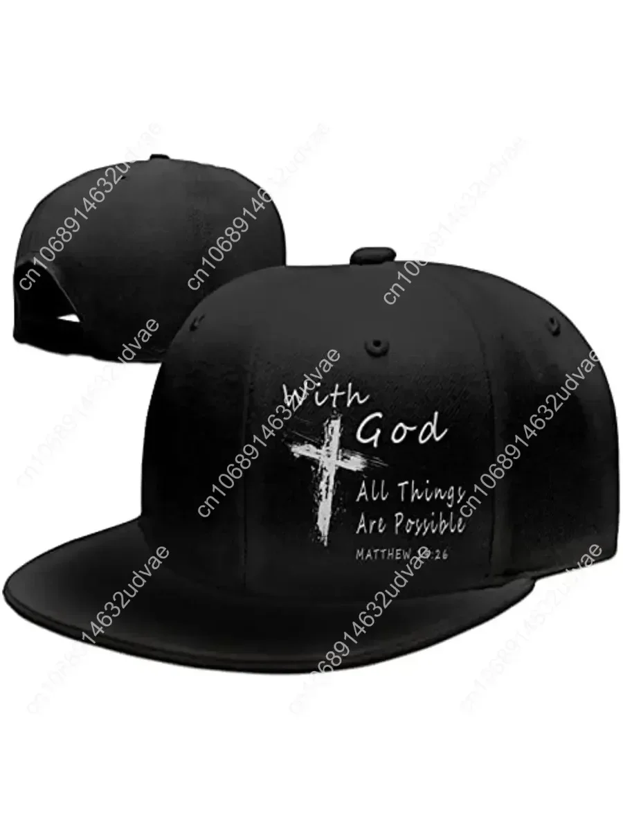 With God All Things Are Possible Christian Faith Snapback Hats for Men Baseball Cap Adjustable Flat Bill Trucker Dad Gift