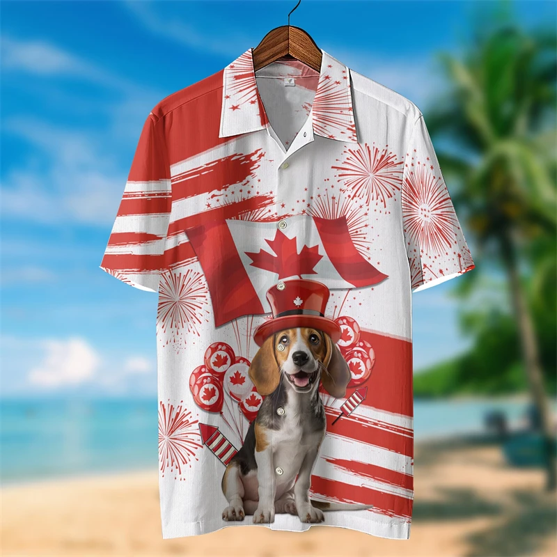 Happy Canada Day kemeja dicetak 3D untuk pria pakaian mode blus kerah daun Maple tupai blus patriotik Kanada atasan anjing