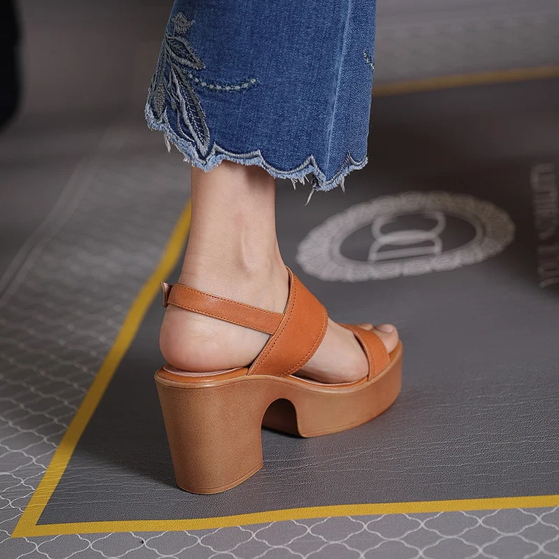 Women Shoes Roman Style Pumps Summer Sandals Chunky Heel Sheepskin Ladies Shoes Thick Platform Sandals With Buckle