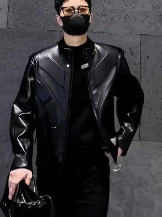 

2025 New American Design Heavy Relief Motorcycle Jaet Men's Faion Outerwear Spring Autumn Lazy Sle PU Leather Coat