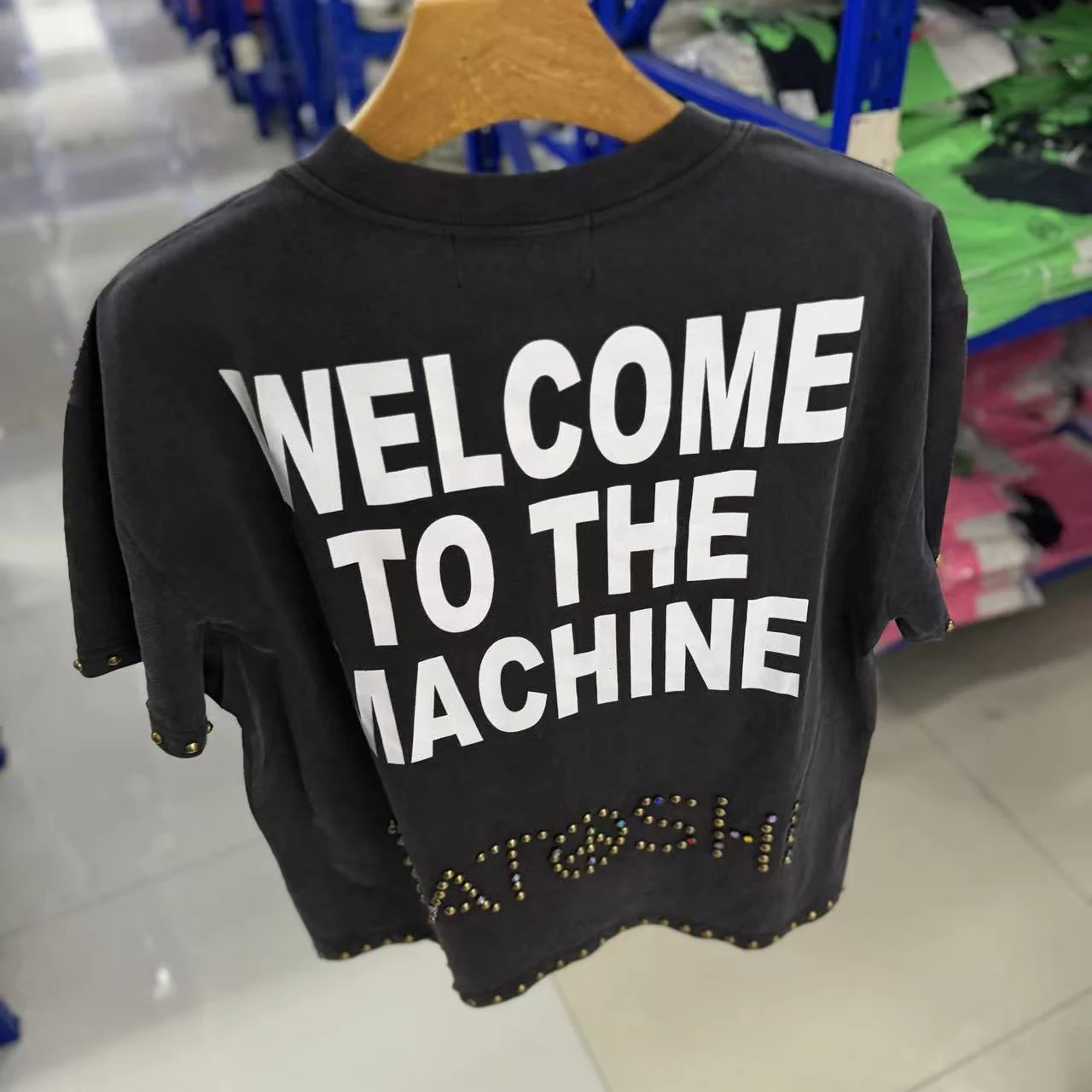 26SS Men's Vintage SATOSHI Print T-shirt Studded Logo Retro Loose High Quality Cotton Harajuku Style Streetwear Short Sleeve