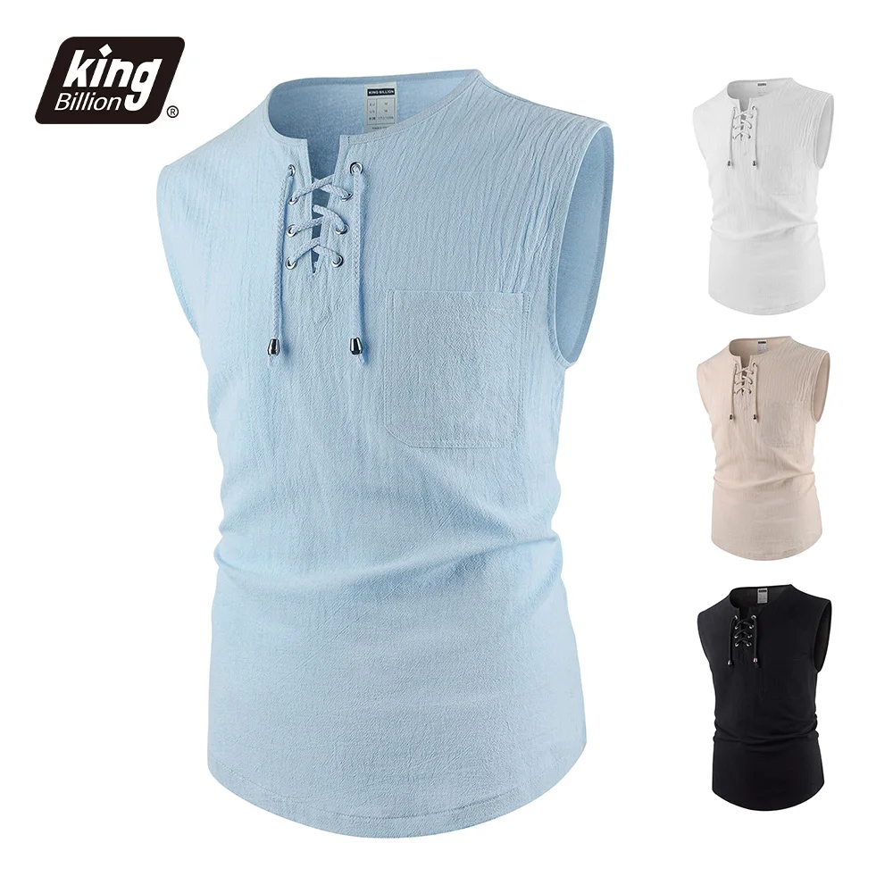 Herren-Tanktops aus Baumwolle und Leinen, atmungsaktiv, leicht, einfarbig, Kordelzug-Design, V-Ausschnitt, kühles Gefühl, Urlaubsstil, männliche Oberteile