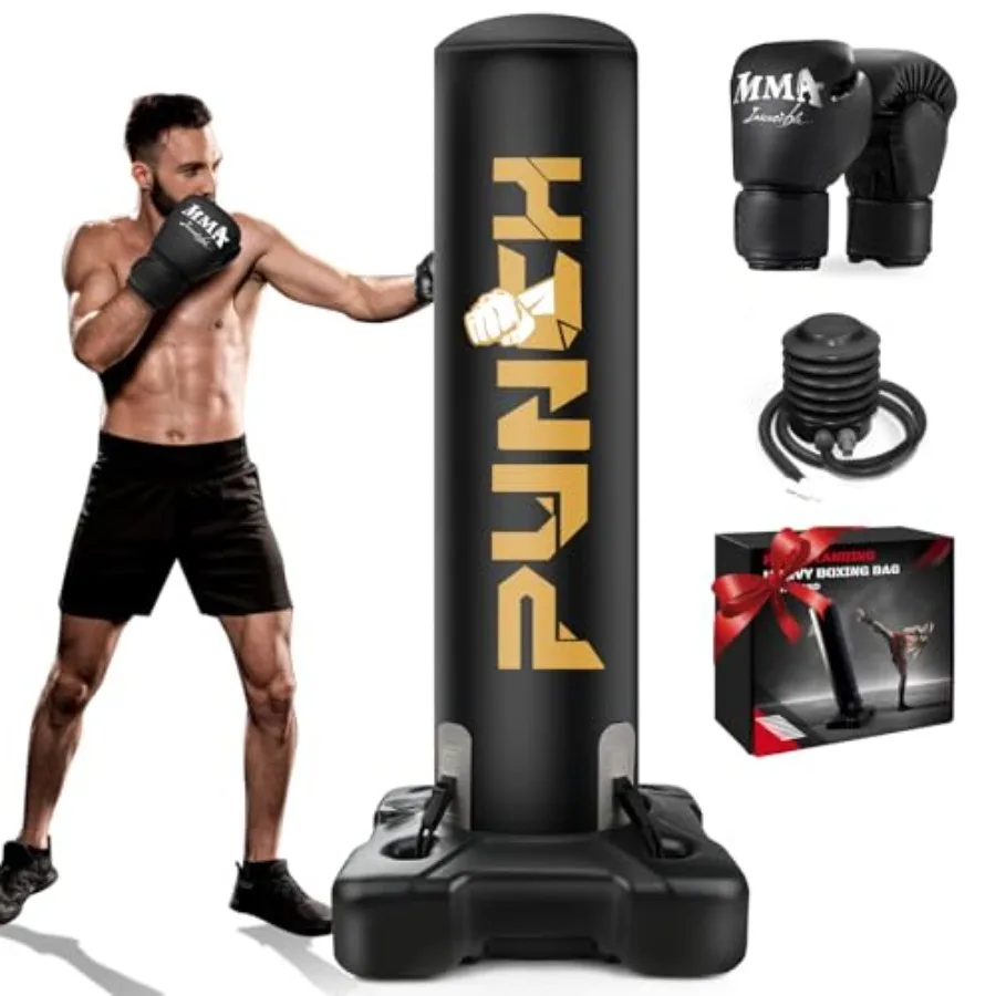 Schwerer, freistehender, aufblasbarer Boxsack mit Ständer und Handschuhen für erwachsene Teenager, ideal für Heim-Fitnessstudio, Training, Kampfsport und MM