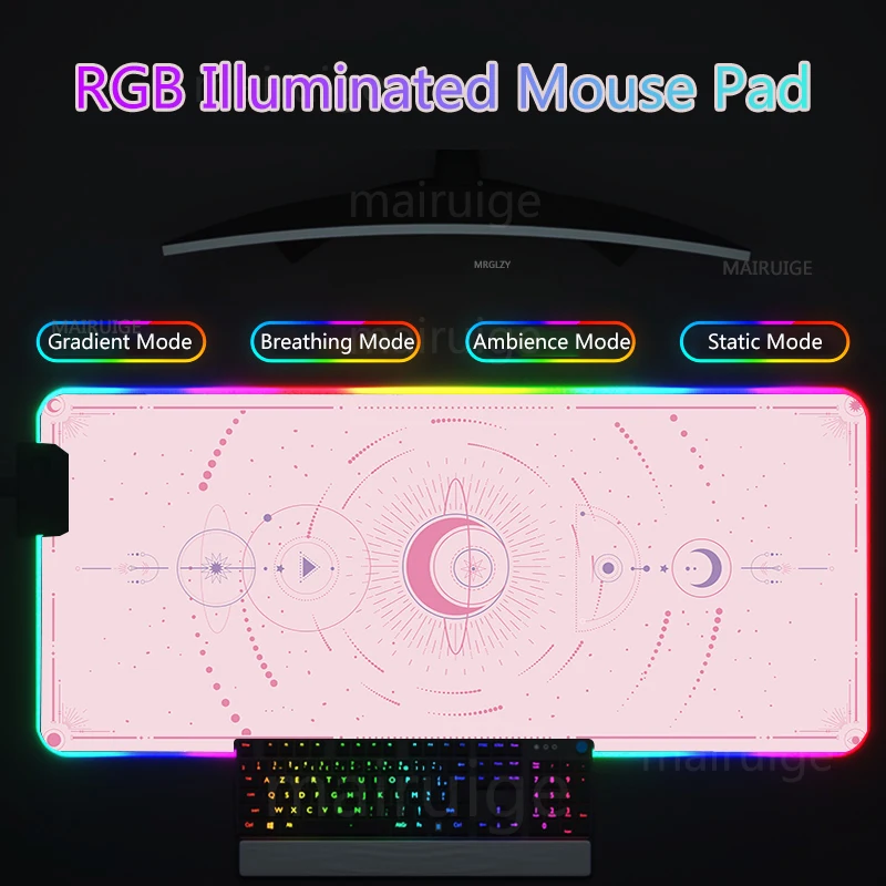 Moon Star Rgb Led Achtergrondverlichting Muismat Grote Mause Pad Gamer Leuke Bureau Mat Kawaii Xxl Gaming Accessoires Toetsenbord Roze tapijten