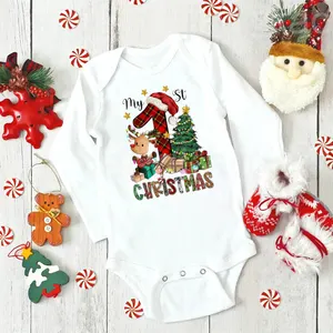 بلدي 1st عيد الميلاد شجرة الغزلان المطبوعة طفل رومبير ، عيد الميلاد حزب الزي حديثي الولادة ، الرضع كم طويل البدلة ، ملابس تعميد الأطفال الصغار أفضل 8 فستان لحفلات المبيعات للجدة - No7