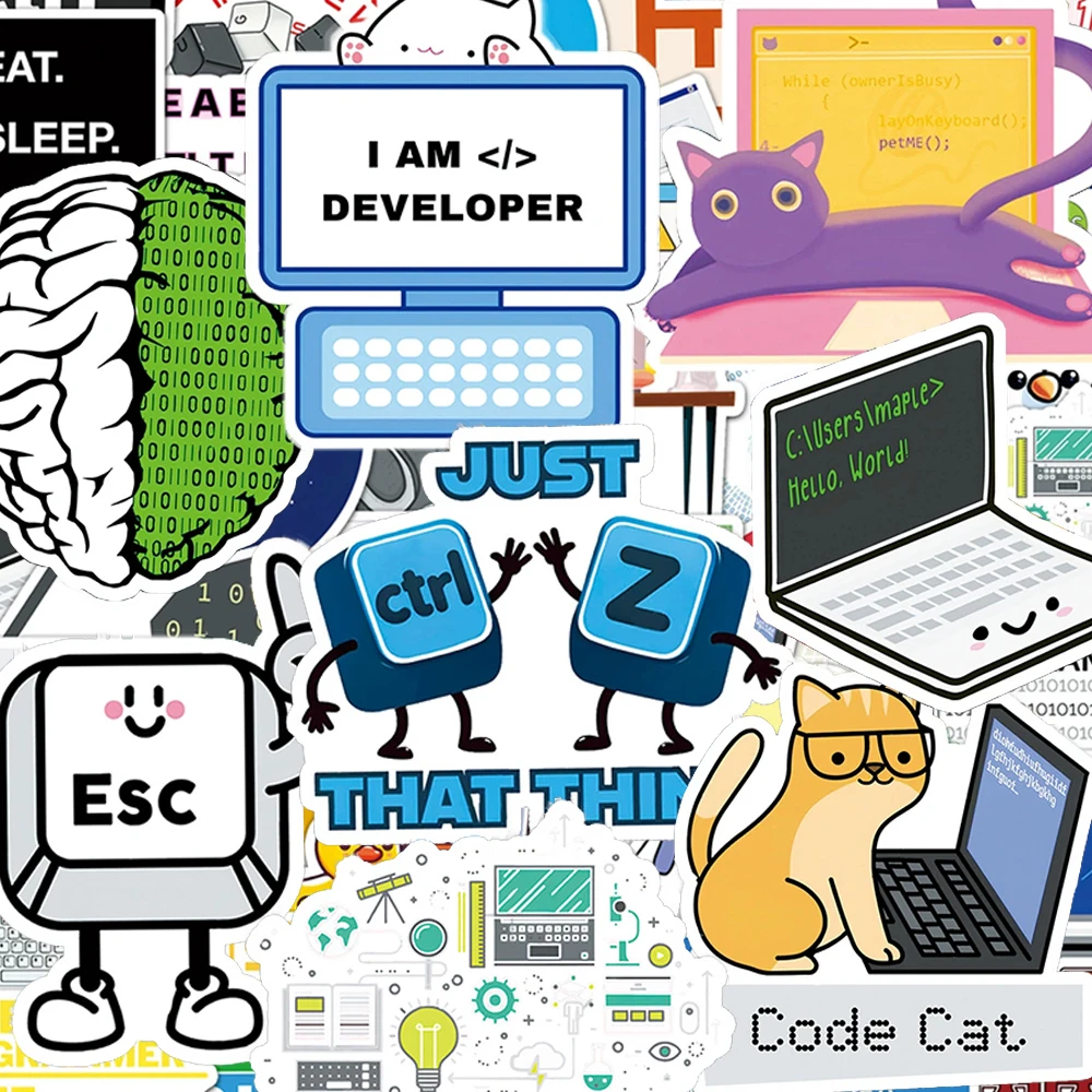 10/30/50pcs Programming Engineers Cartoon Stickers Hackers Network Security Sticker DIY Laptop Phone Scrapbook Decals Wholesale