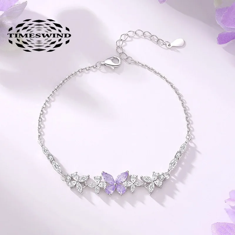 

TIMESWIND Shining Zircon Butterfly Wisteria Flower S925 Silver Women Bracelet with Certificate