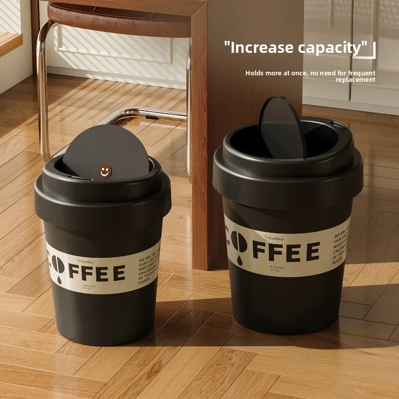 Generic Coffee Cup Shaped Trash Can Swing Lid Garbage Bin Pet Odor Proof Waste Basket For Bedroom Bathroom Living Room Household