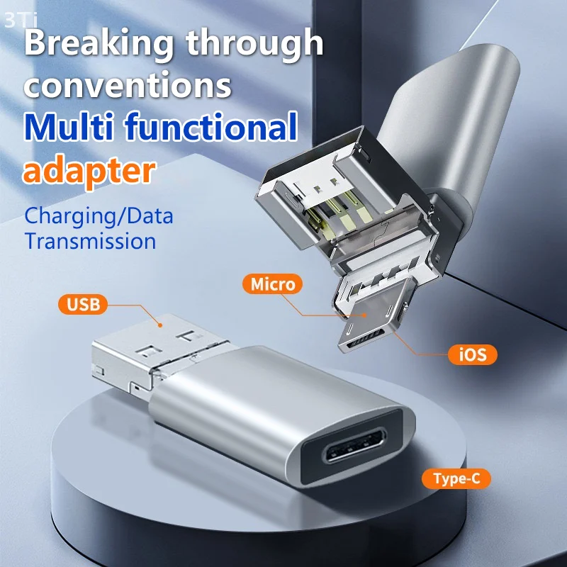 Многофункциональный адаптер с регулируемым портом USB/Micro/i0S Адаптер OTG 3-в-1 с функциями зарядки и передачи данных Преобразователь