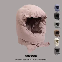 Autumn Winter Down Cotton Warm Lei Feng Hat Ear Protector Riding Electric Vehicle Cold Proof Velvet Thickened Ski Bomber Cap