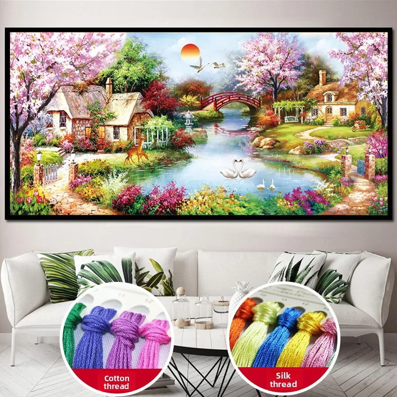 

Вышивка крестом «Сад мечты Мона Лизы», пейзаж в деревенском стиле, декоративная вышивка для гостиной, новинка 2026 года, хлопковая ткань