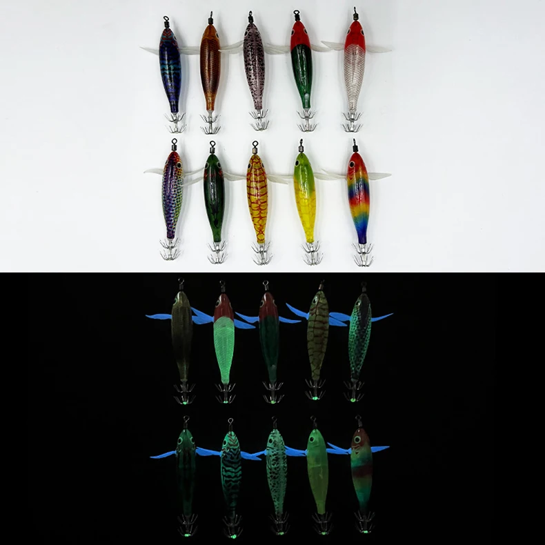ShareShark 10 Stück/Box 8cm/5,7g Garnelen-Angelköder Leuchtender Tintenfisch-Jig-Haken Meeresfischerei-Zubehör Künstlicher Köder Oktopus-Köder – Detail 16