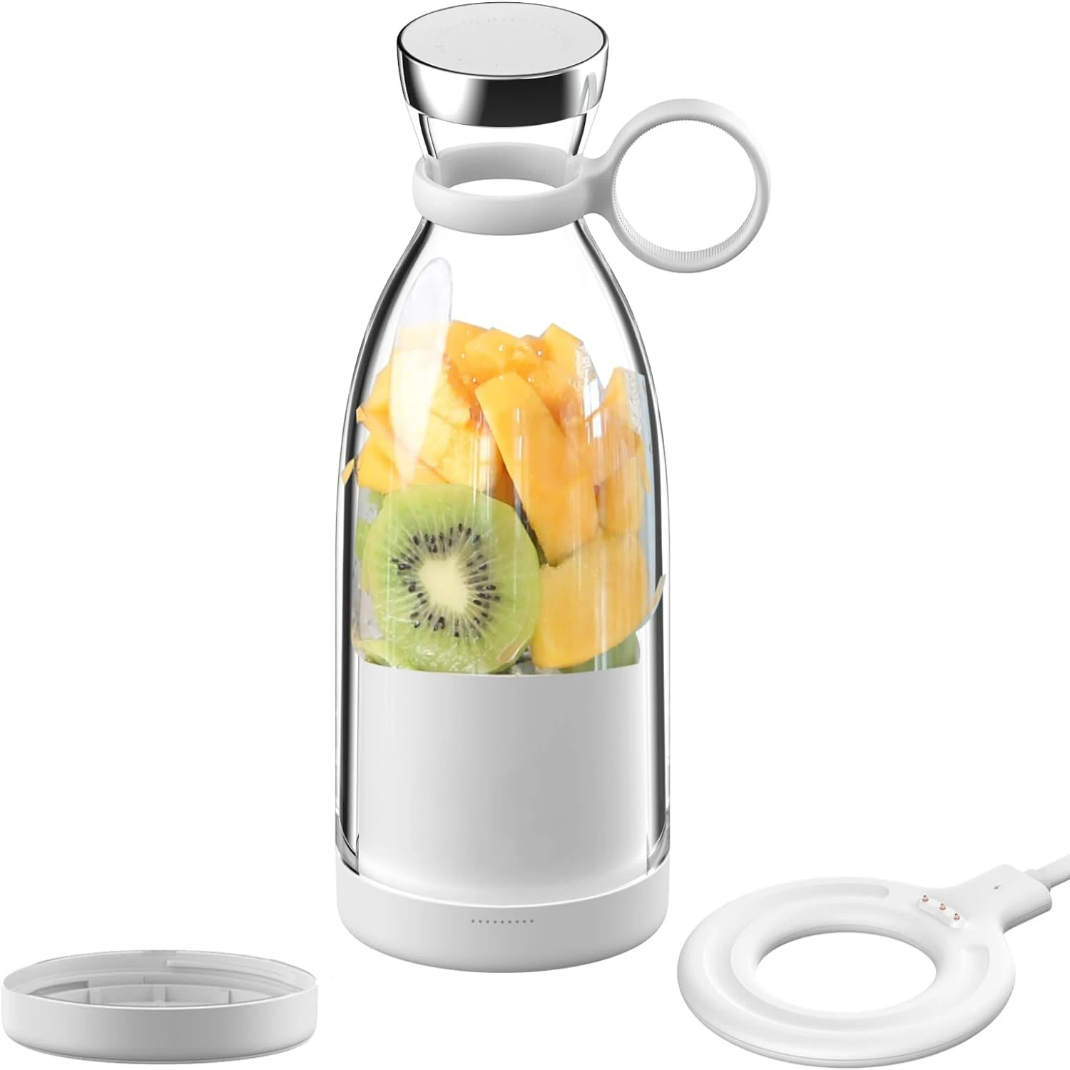 

White Rechargeable Portable Blender with 4 Blades, Compact Small Blender for Smoothies and Shakes, Personal Blender with Travel