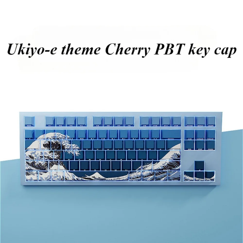 Ukiyo-e, Cherry, Transparent Keycap PBT 68 Keys, Personality, Sublimation Adaptation Customized Mechanical Keyboard Accessories