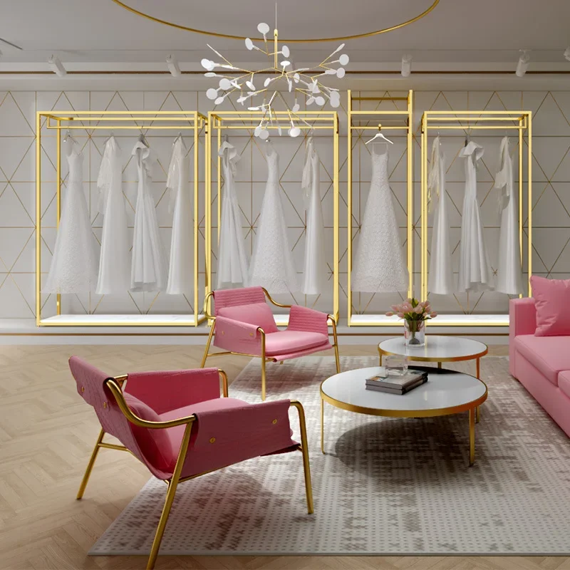 Wedding dress display rack floor-standing shelf gold special photo studio dress shelf wrought iron fashion wedding dress shop ha