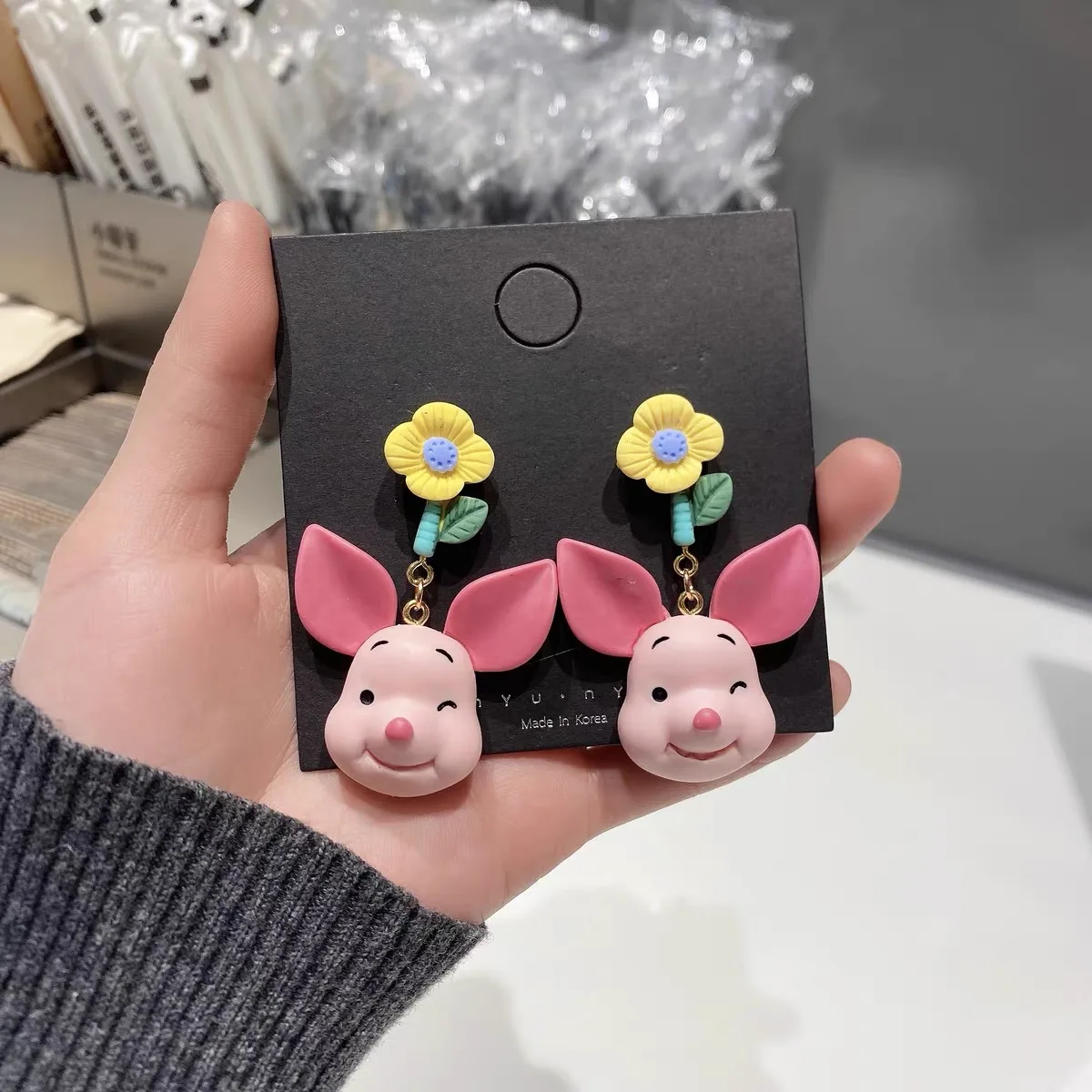 A Pair of Cute Cartoon Funny Flower Pig Earrings