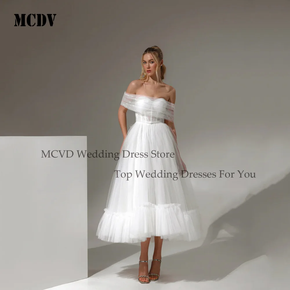 

MCDV A-Line Midi Wedding Dress Corset Sweetheart Tulle Ankle Length Bridal Gown Bride Formal Occasion Party Dress Customized