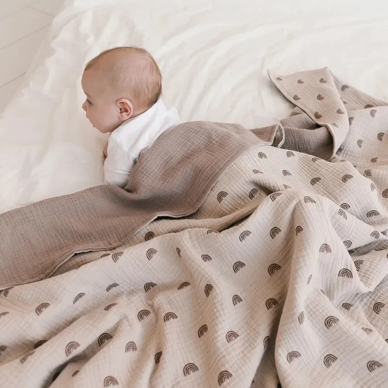 4 Layer Muslin Baby Blanket Thickened Cotton Quilt Newborn Baby Wrap Swaddle Blanket Bath Towel Stroller Cover Bedding Items