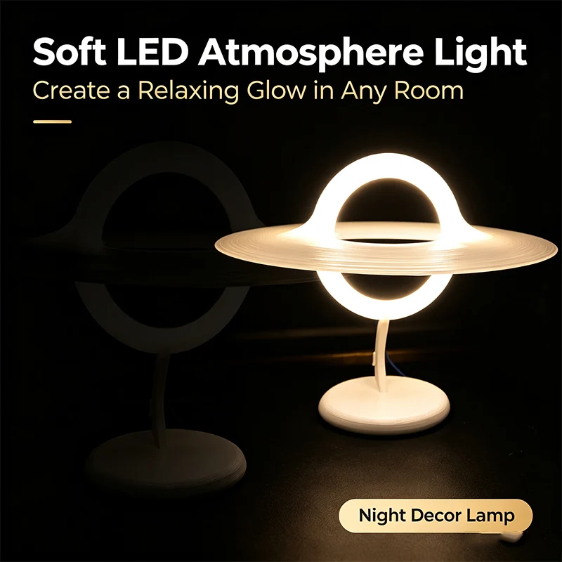 DIV Gargantua Black Cave Lamp, Night Lamp with Three-color Lighting Change, Desktop Decor, Cosmic Sci-fi Model Hobby Collection