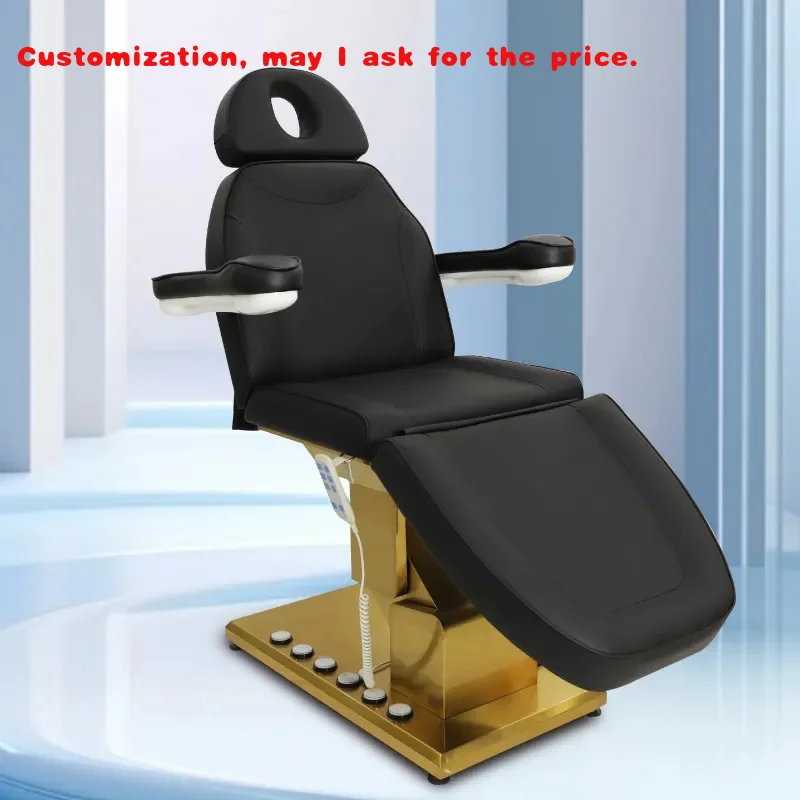 

custom.Beauty Salon Furniture Black Leather Stainless Steel Base Massage Bed Lifting Tables Reclining Lash Bed with Foot Co