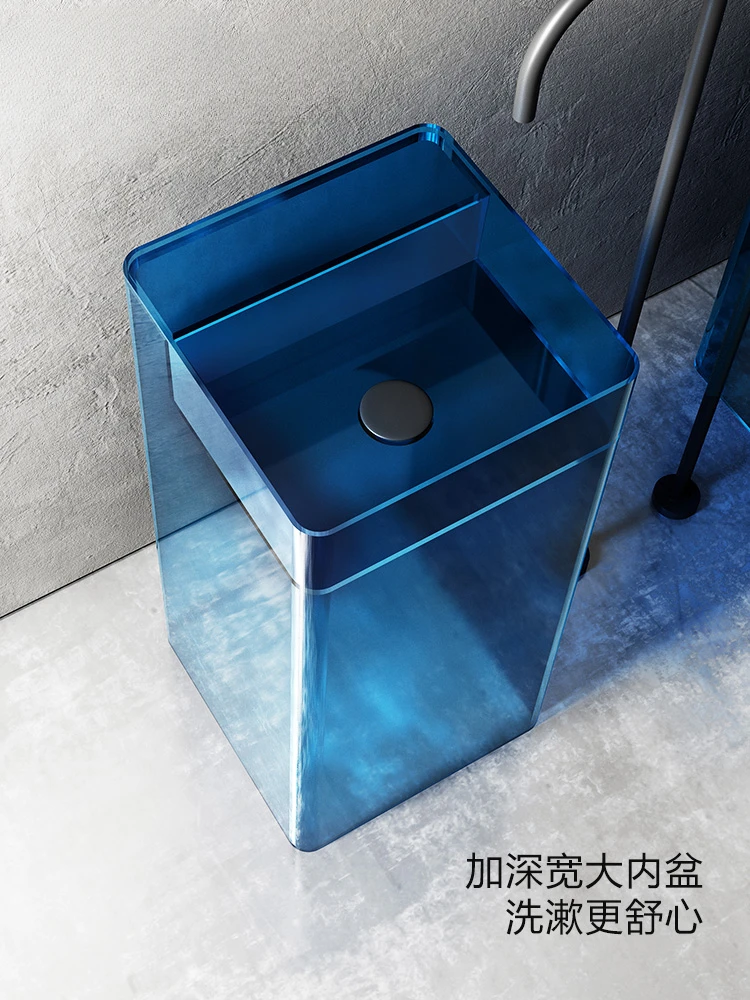 Transparent integrated floor standing column basin balcony household  bathroom washbasin