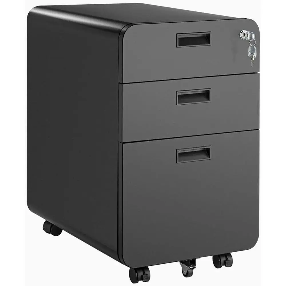

3-Drawer Lockable Mobile File Cabinet for Home Office, Holds Letter/Legal/A4 Files, Smooth Glide Drawers - Black