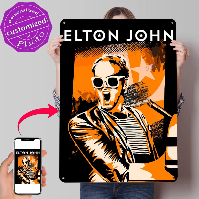 Póster Impreso en 3D con Textura Musical de Elton John, Letrero Metálico Vintage Personalizado para Decoración de Paredes, Decoración de Interiores, Sala de Estar, Hogar