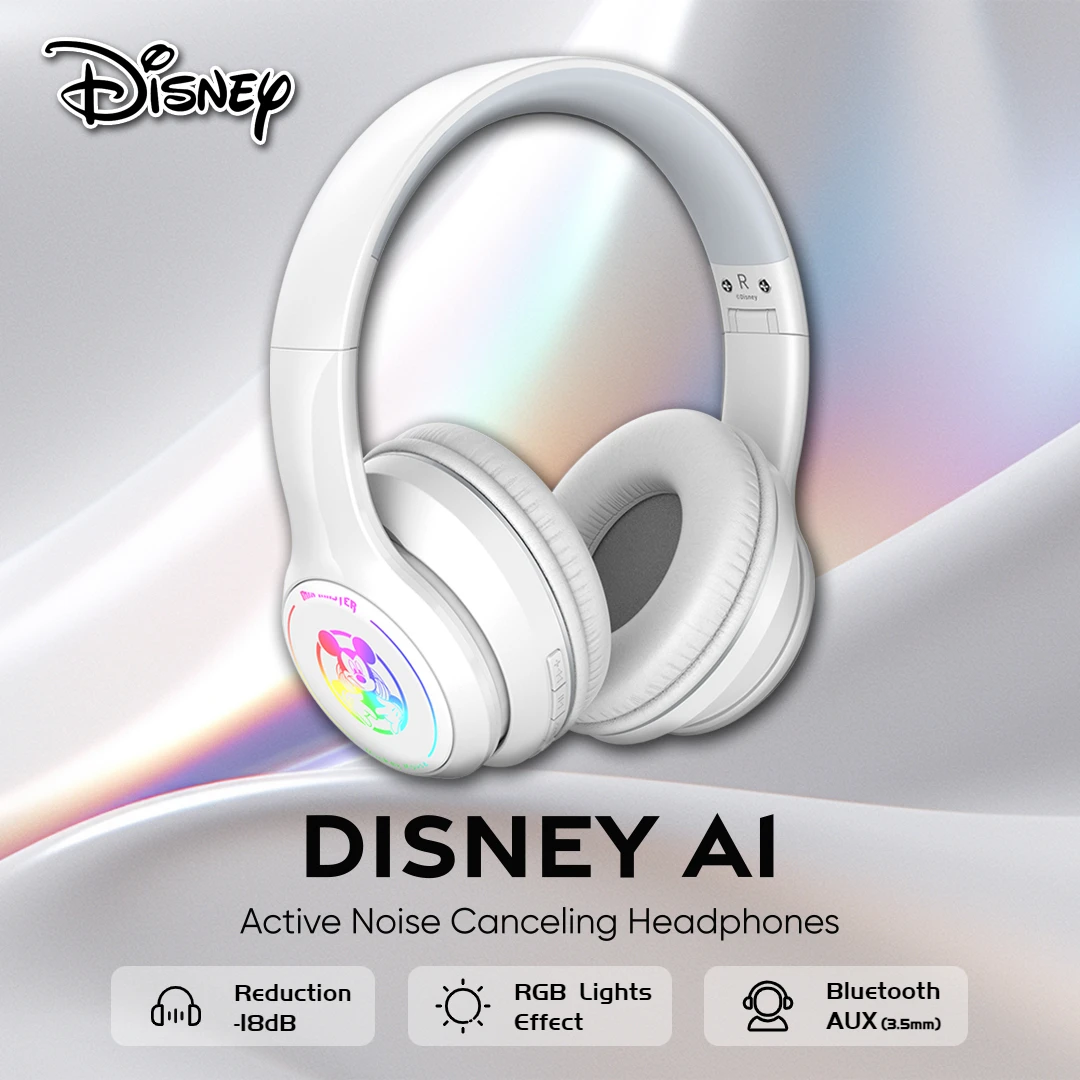 Disney Mickey Active Noise Cancelling Bluetooth Headphone ANC HD Call Wire Earphone Foldable Over Ear Wireless Headsets With Mic