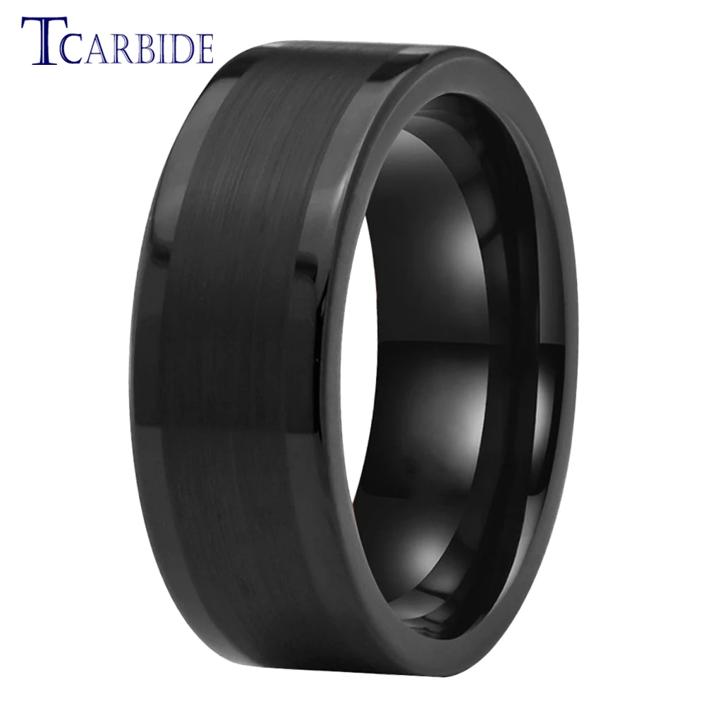 6/8mm Black Tungsten Flat Wedding Band Engagement Ring For Men Women Polished Brushed Forever Gift Jewelry