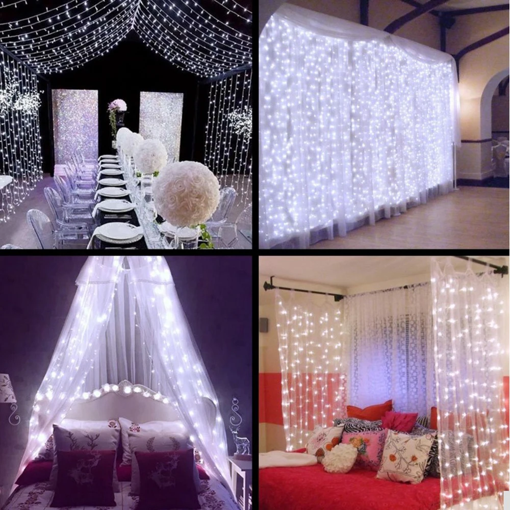 3Mx3M Icicle String Lights LED Curtain Fairy Lights Christmas Garland For New Year Wedding Party Home Terrace Decoration