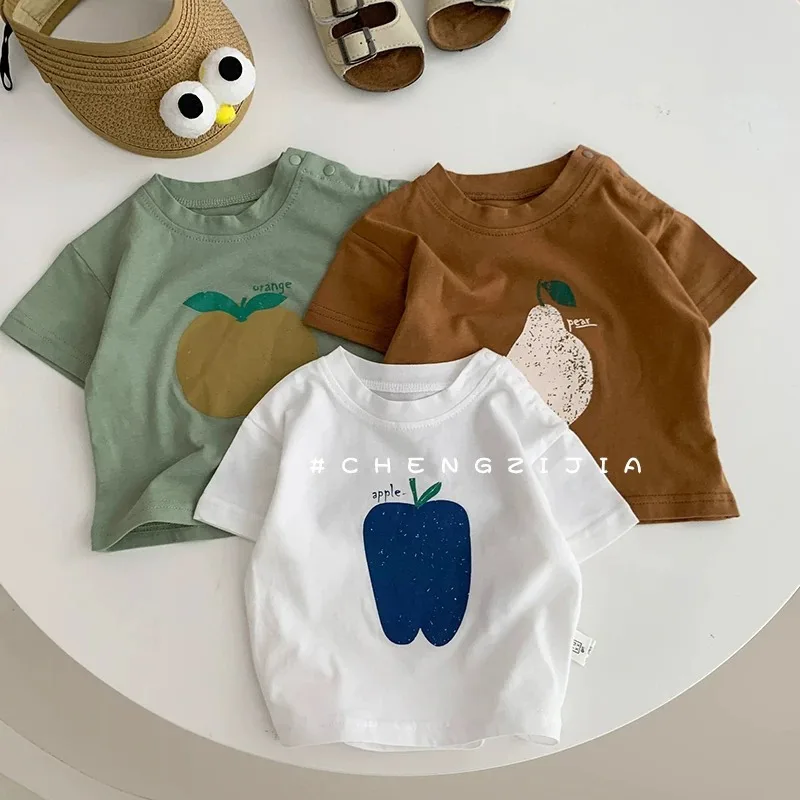 

2026 Summer New Children Short Sleeve T Shirts Boys Casual Loose Tops Cotton Baby Girls Cute Cartoon Print Tee Kids Clothes