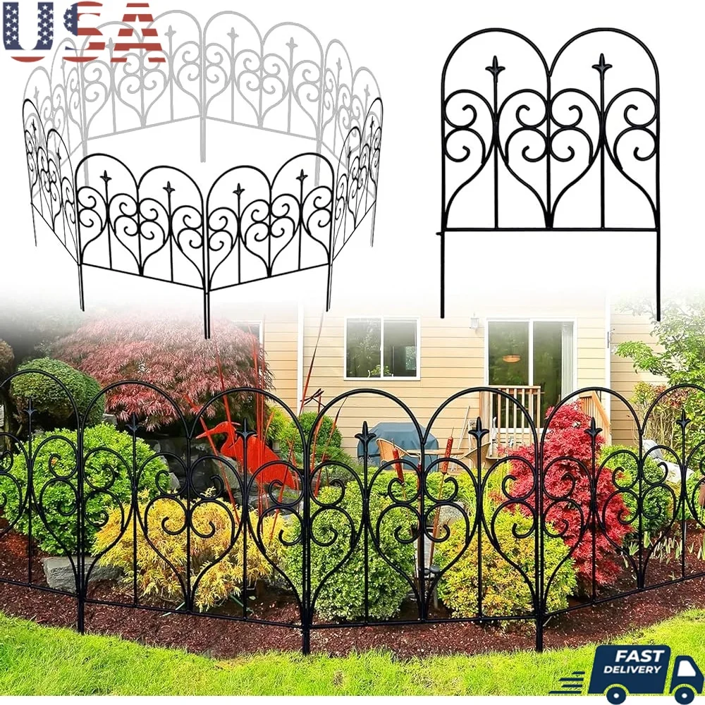 

Rustproof Metal Garden Fence Panels 32in High 10ft Long Outdoor Pet Barrier Decorative Yard Landscape Edging Fencing