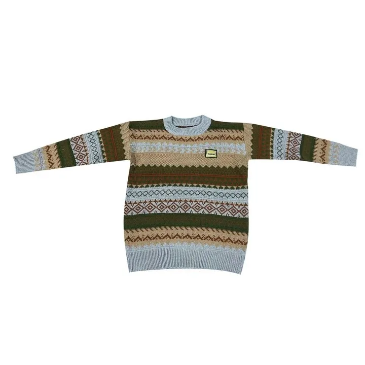 Sweater untuk pria bergaris, atasan Sweater kasual uniseks leher bulat Pullover tebal Retro musim gugur musim dingin