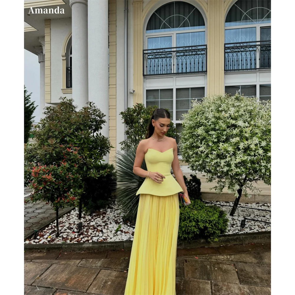 

Amanda Customized Yellow A-Line Sweetheart Neck Prom Dress Elegant Sleeveless vestidos de noche Floor-Length Formal Evening 2025