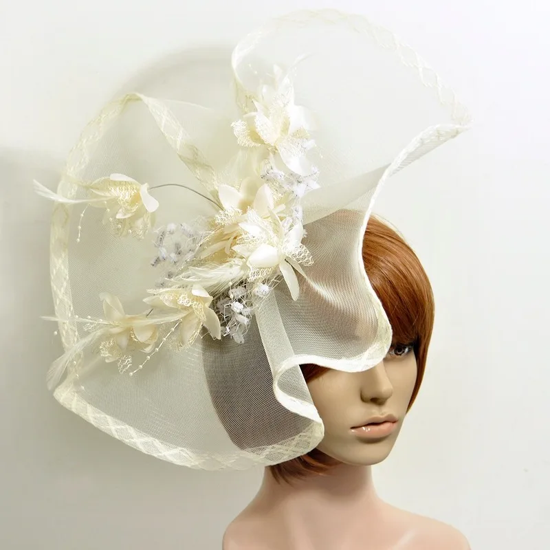 Exaggerated mesh flower and feather fascinator hair accessories suitable for fashion shows performances parties singers wedding