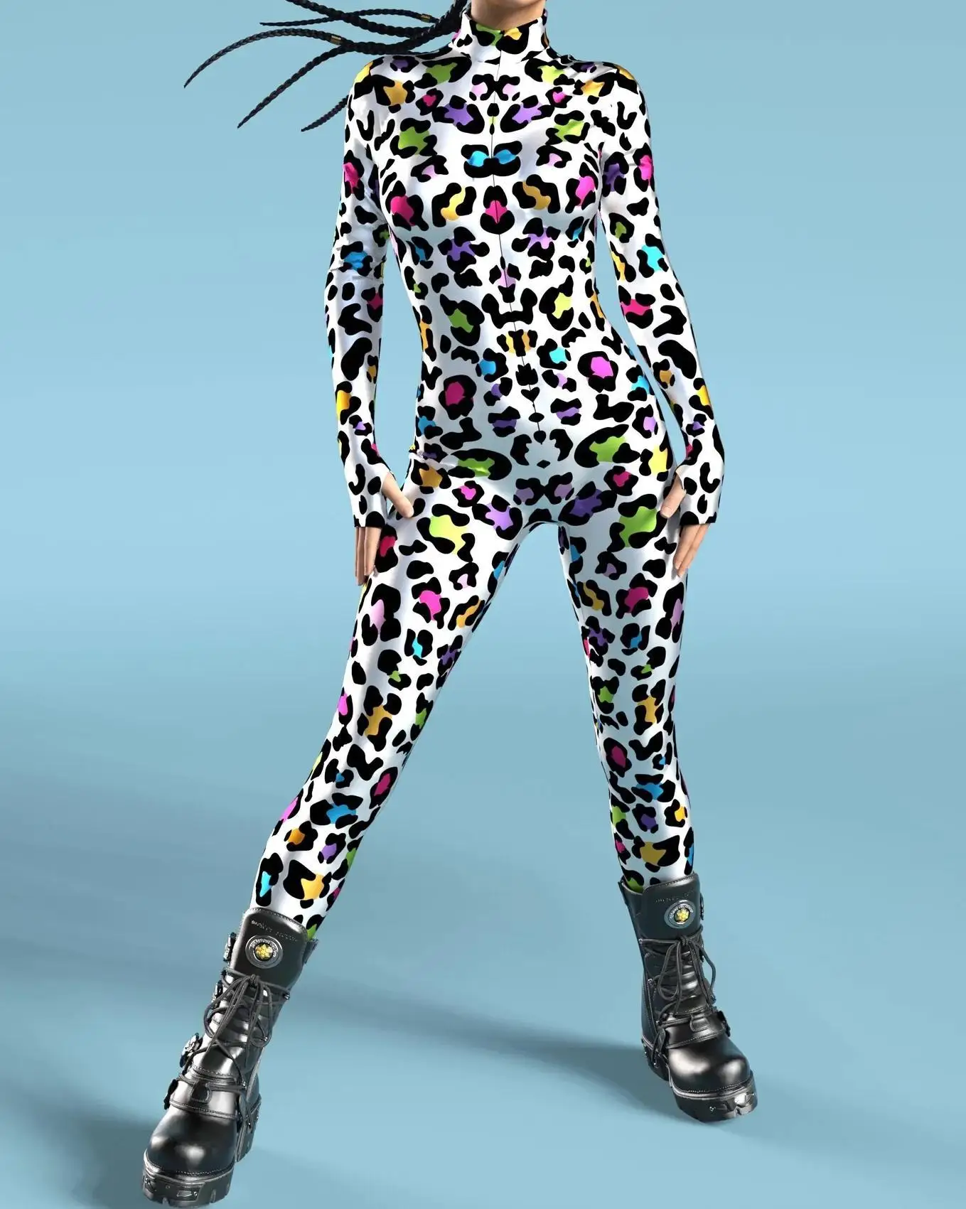 Sexy Leopardenmuster-Overall für Damen, Party-Kostüm, enganliegender Jumpsuit, Onesie-Kostüm, elastischer Bodysuit für Feiertage und Spiele. – Detail 5