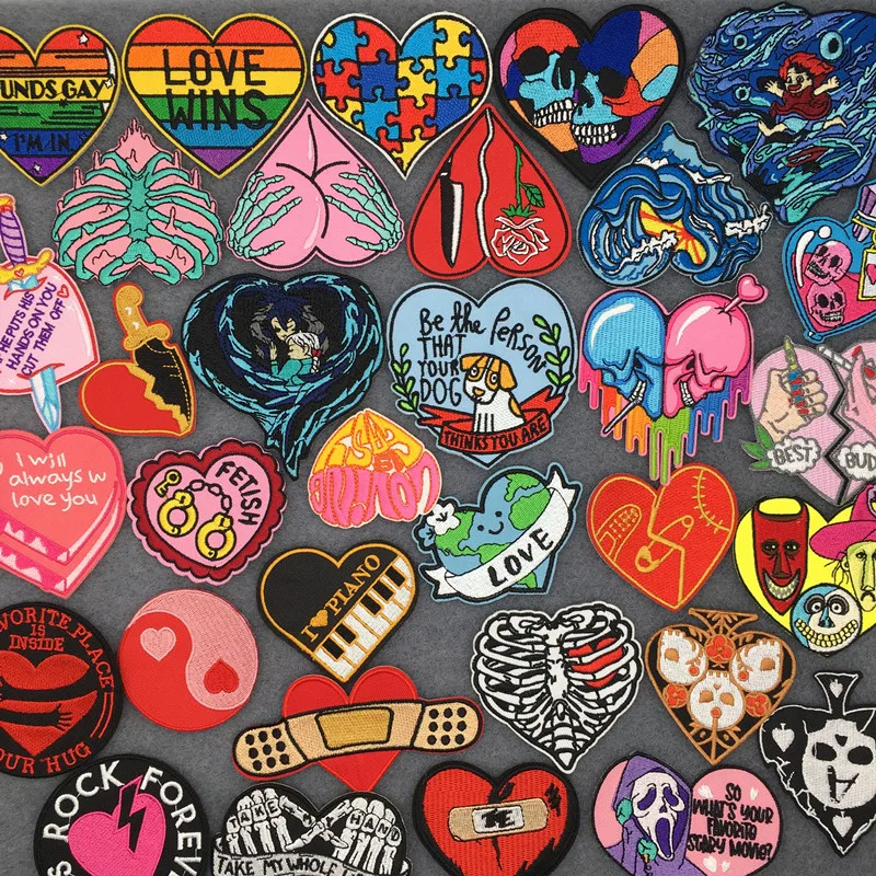 Cartoon Applique Embroidery Patches On Clothes DIY Iron On Patches Heart Patches For Clothing Fusible Embroidered Stickers
