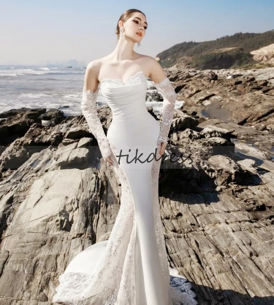 Tropical Destination Beach Wedding Dress 2026 Sweetheart Mermaid Lace Bridal Gowns Elegant Boho Outdoor Bohemian Civil Bride