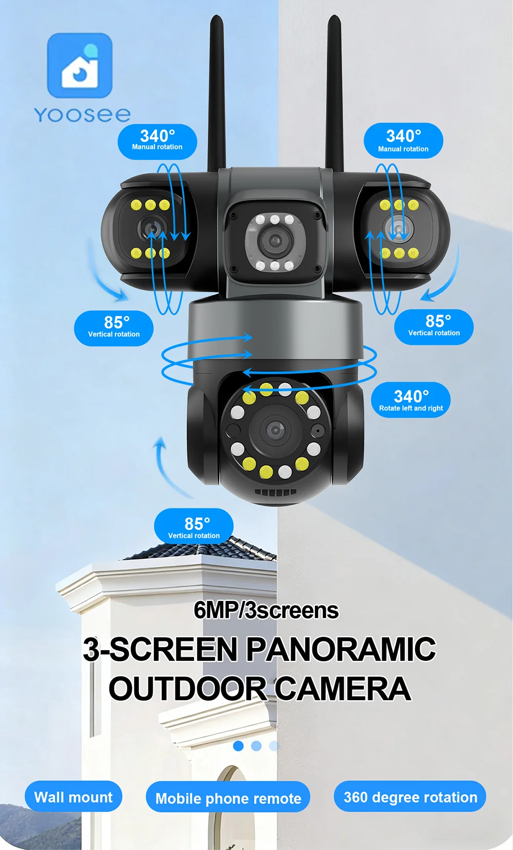 20MP 4 Lenses WiFi Security Camera 360 PTZ Outdoor Wireless 16X Zoom 3 Screen IR Night Vision Auto Tracking Waterproof CCTV Cam