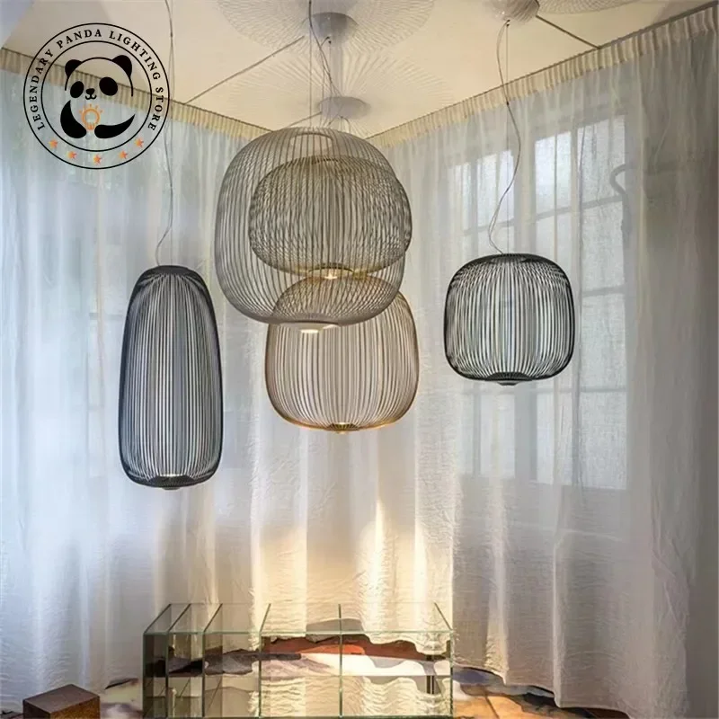 Italian Minimalist Pendant Lamp Metallic Luster Originality Birdcage Hanging Light Parlor Bedroom Hotel Lofa Study Decor Fixture