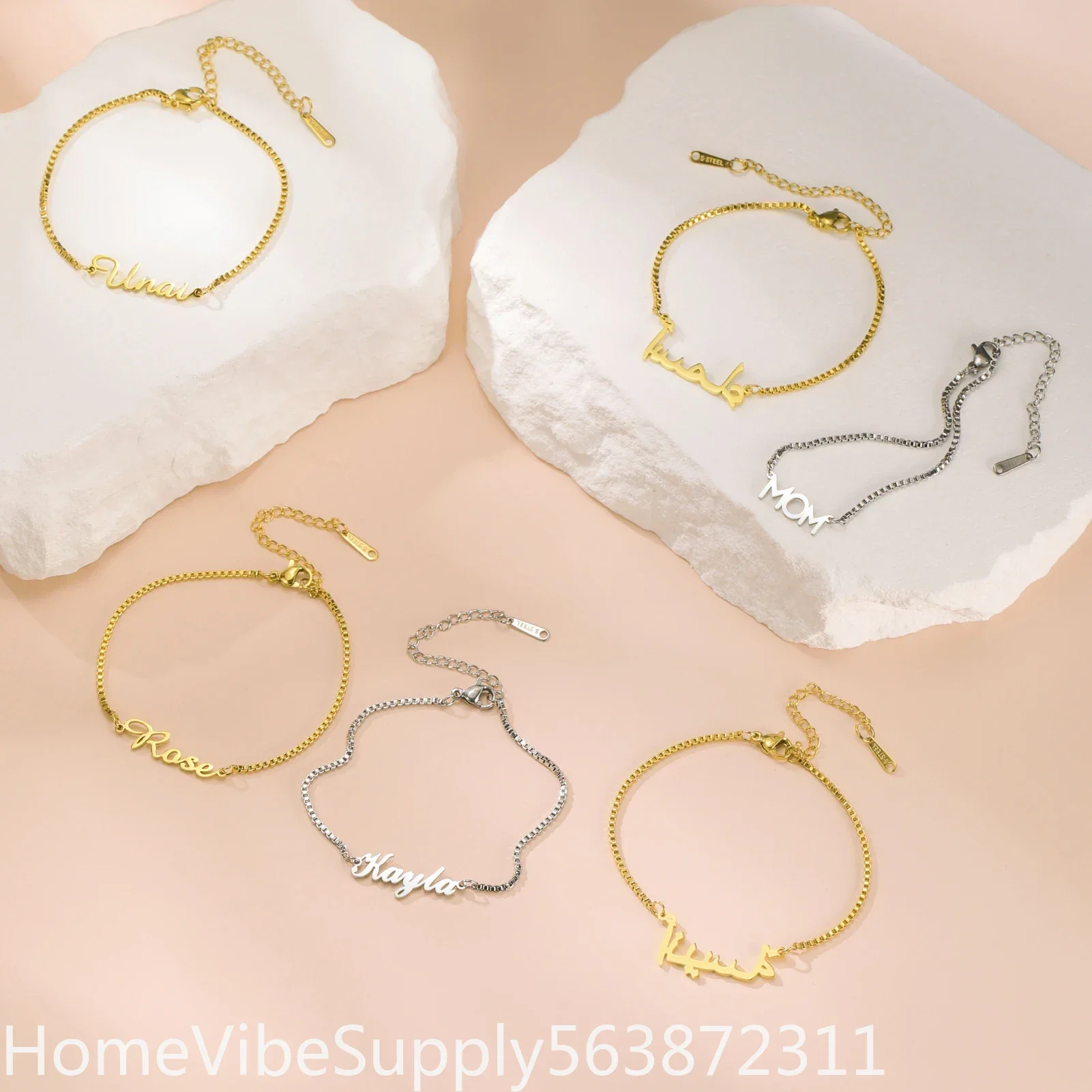Women Personalized Name Bracelet Stainless Steel Box Chain Custom Letter Charm Bracelet Unique Custom Jewelry Gift For Her - view 4